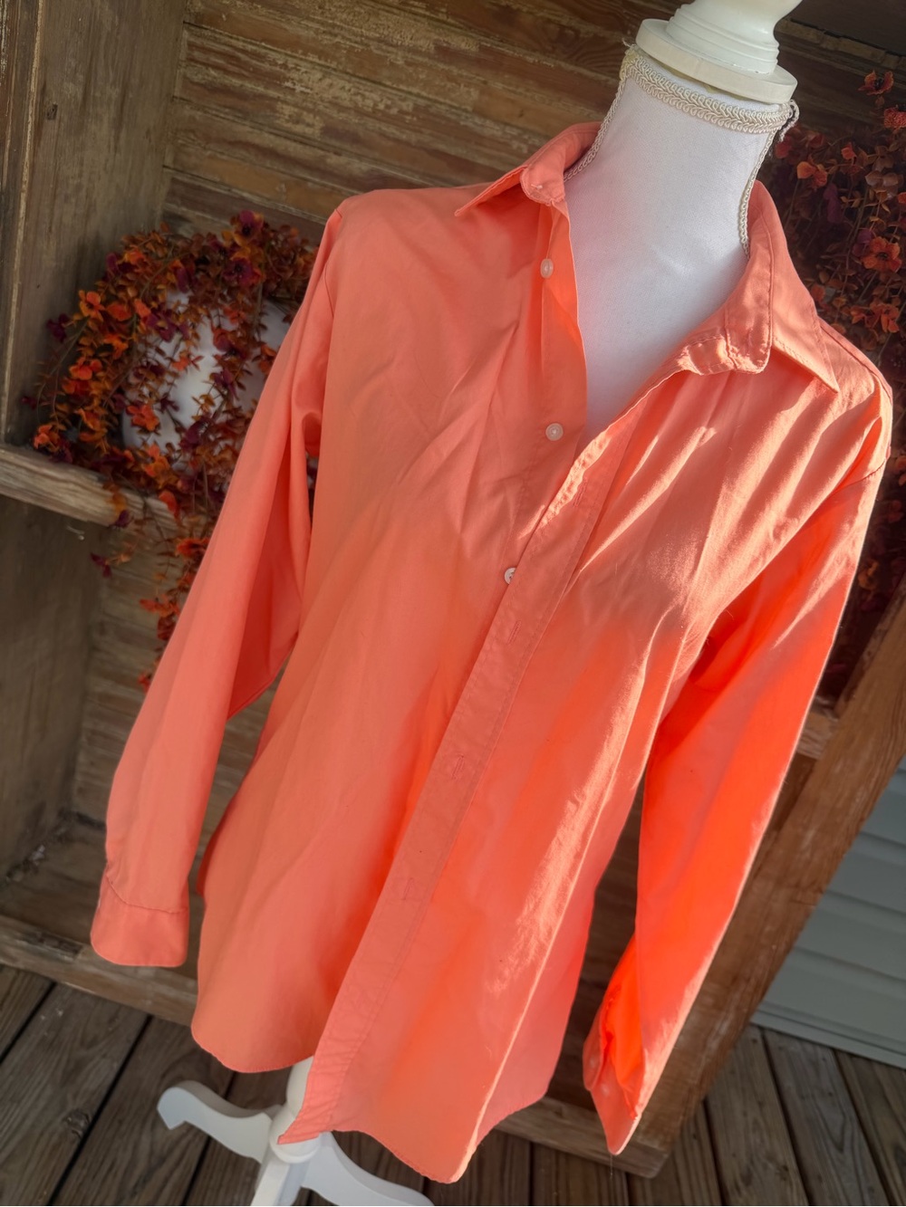 Nautica Coral Orange Long-Sleeve Button-Down Shirt